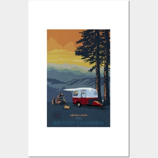 Retro Travel BC camping poster sunset scene Posters and Art